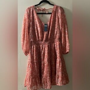 Hollister Peach Ruffled Tiered Sundress with Bishop Sleeves Large